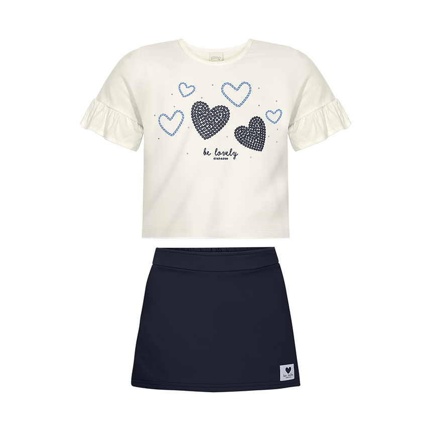Conjunto Infantil Alakazoo Blusa Estampa Coração E Saia Conjunto Infantil Alakazoo Blusa Estampa Coração E Saia