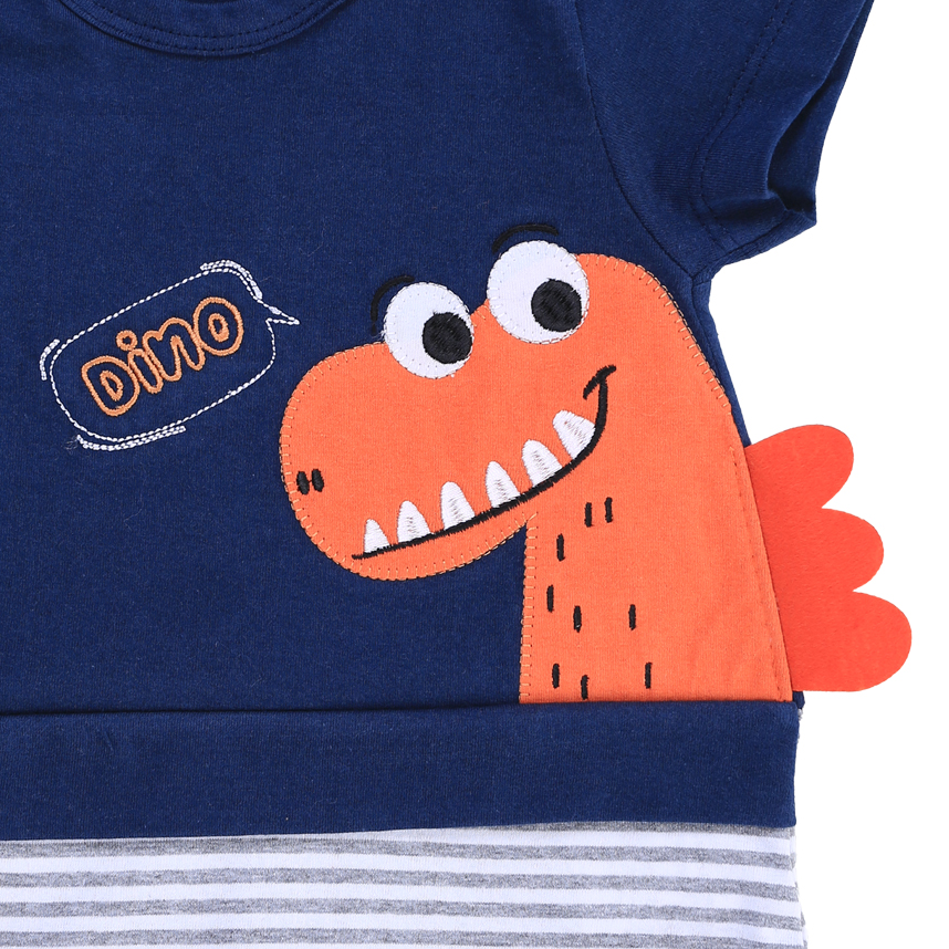 Macacão Curto Bebê Sonho Meu Liso Bordado Dinossauro Macacão Curto Bebê Sonho Meu Liso Bordado Dinossauro