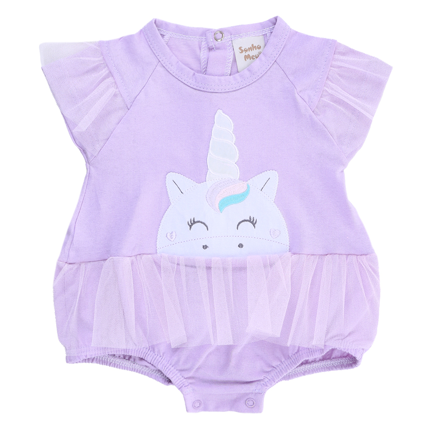 Banho De Sol Bebê Sonho Meu Estampa Únicornio Detalhe Tule