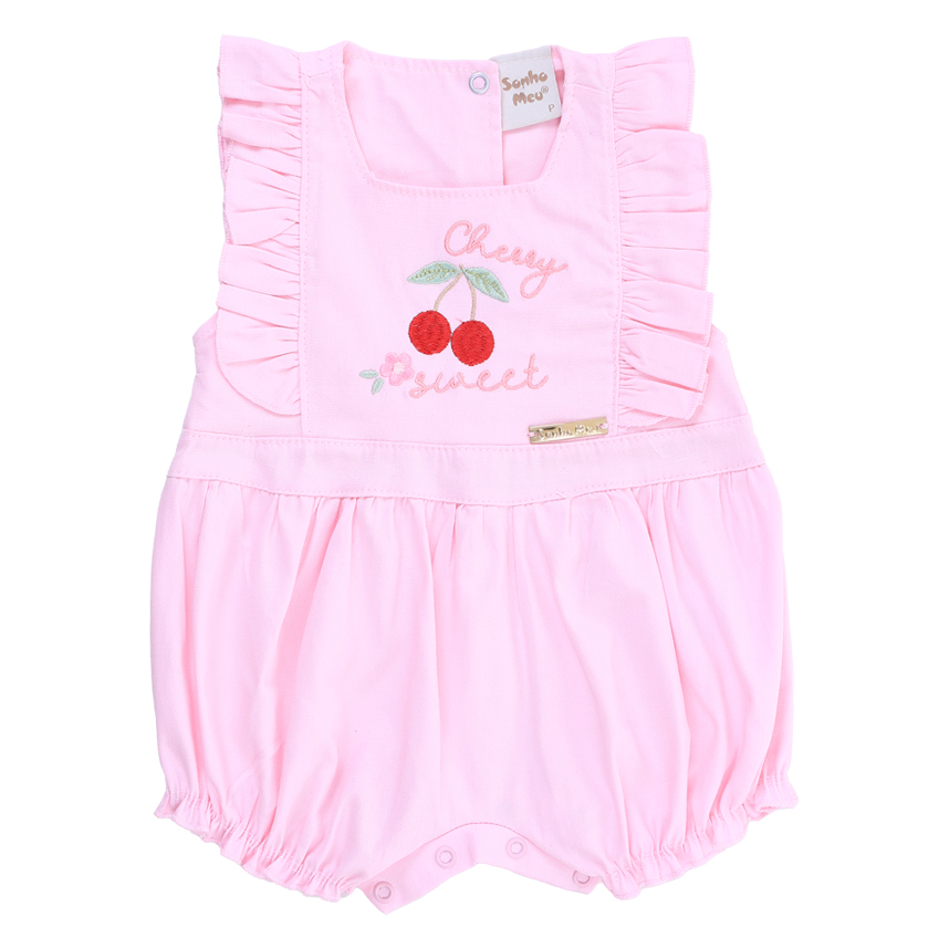 Banho De Sol Bebê Sonho Meu Babado Bordado Cereja