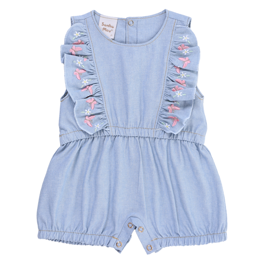 Banho De Sol Bebê Sonho Meu Babado Bordado Borboletas