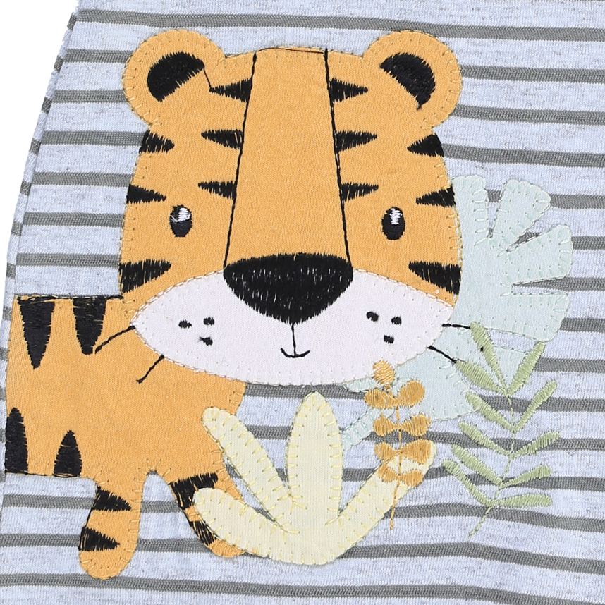 Macacão Curto Bebê Sonho Meu Listrado Bordado Tigre Macacão Curto Bebê Sonho Meu Listrado Bordado Tigre