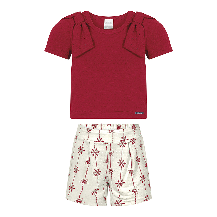 Conjunto Infantil Alakazoo Blusa Detalhe Laço E Short Conjunto Infantil Alakazoo Blusa Detalhe Laço E Short