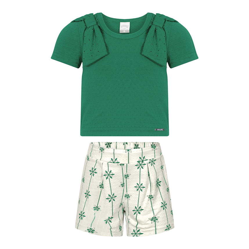 Conjunto Infantil Alakazoo Blusa Detalhe Laço E Short Conjunto Infantil Alakazoo Blusa Detalhe Laço E Short