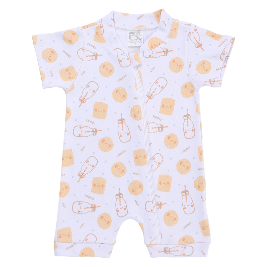 Macacão Curto Bebê Mub Menina Em Suedine Estampado