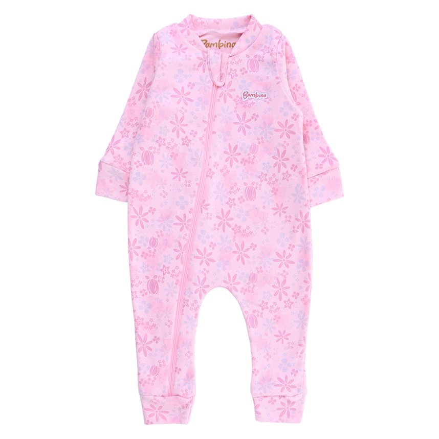 Macacão Longo Bebê Bambino Estampa Flores Em Suedine