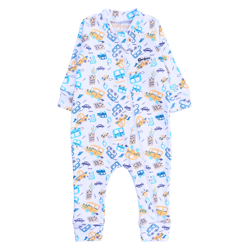 Macacão Longo Bebê Bambino Estampa Carros Em Suedine