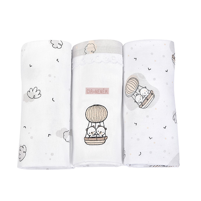 Kit Cueiro Cia Do Neném Bordado Urso 3 Peças