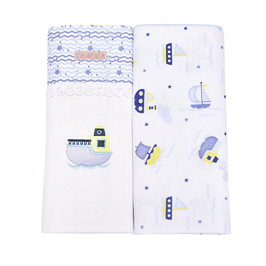 Kit Cueiro Cia Do Neném Bordado Barco 2 Peças