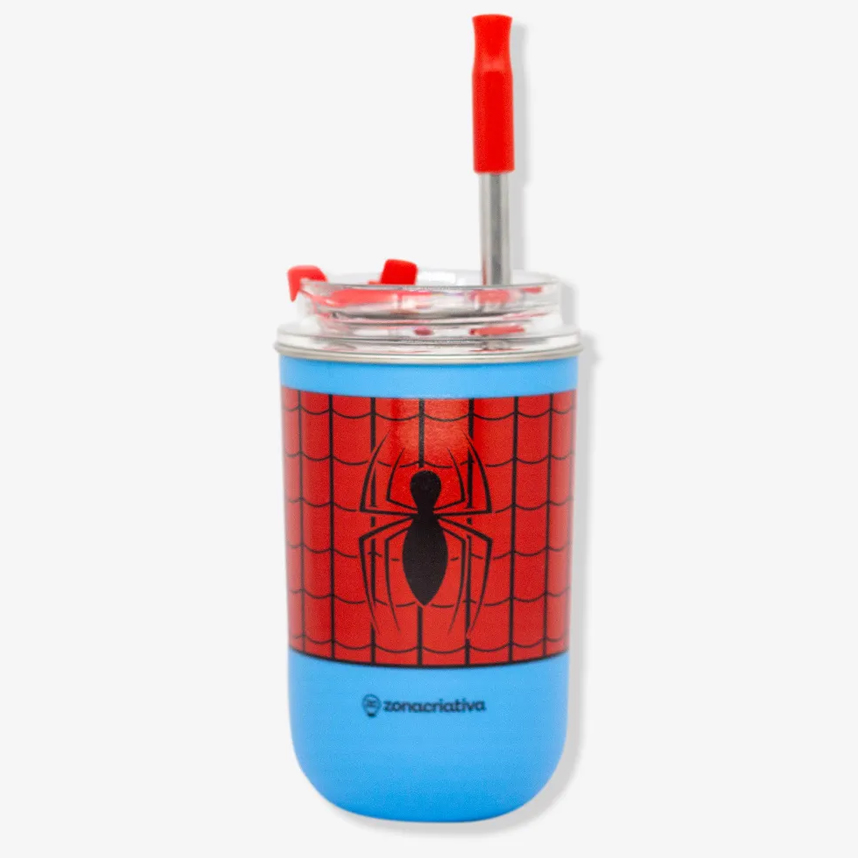 Copo Neo Zona Criativa Com Canudo Spider Man 300 ml