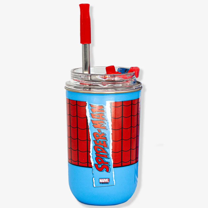Copo Neo Zona Criativa Com Canudo Spider Man 300 ml