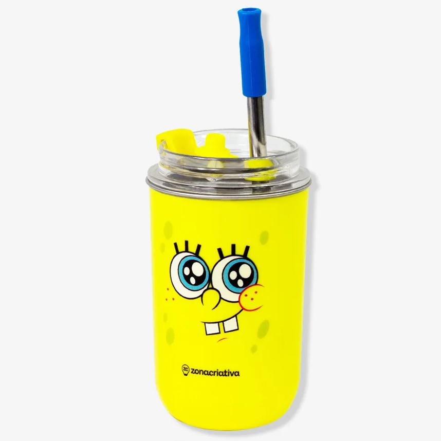 Copo Neo Zona Criativa Com Canudo Bob Esponja 300 ml
