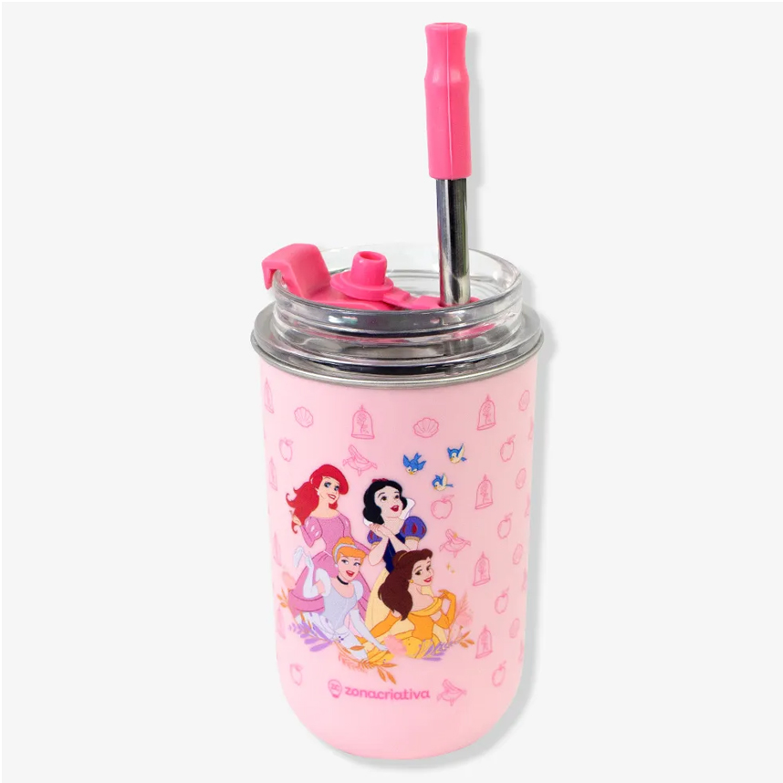 Copo Neo Zona Criativa Com Canudo Princesas Disney 300 ml
