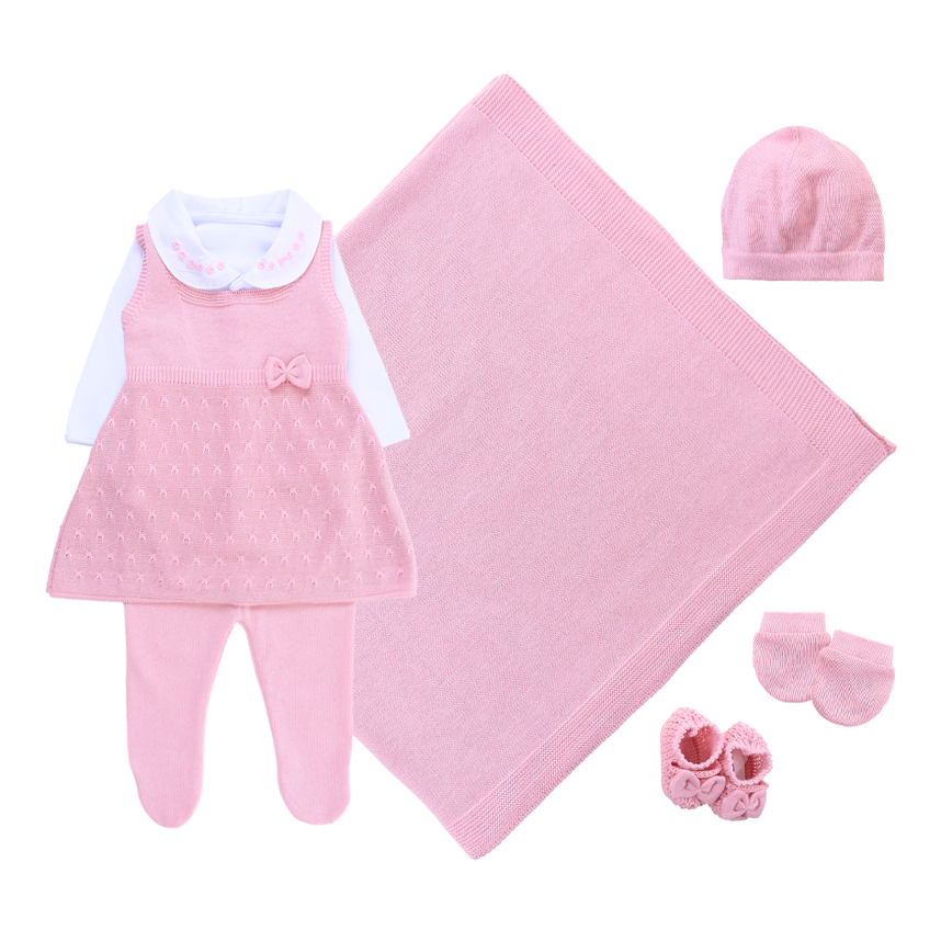 Saída Maternidade Ternura Menina Vestido Tricô 7 Peças