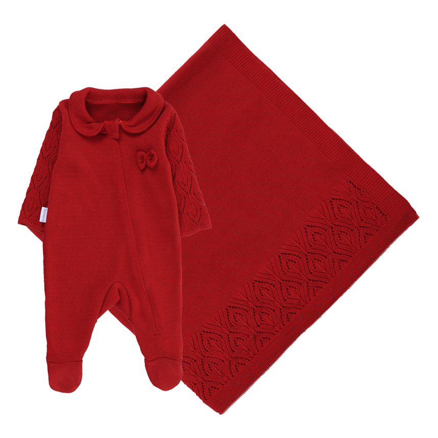 Saída Maternidade Ternura Macacão Zíper E Laço Tricô 2 Peças