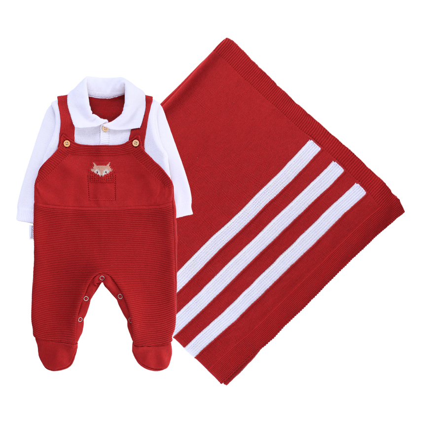 Saída Maternidade Ternura Menino Jardineira Tricô 3 Peças