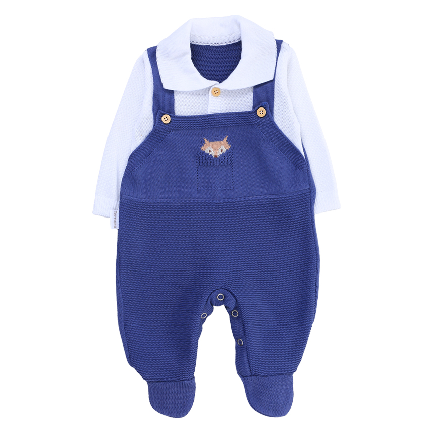 Saída Maternidade Ternura Menino Jardineira Tricô 3 Peças