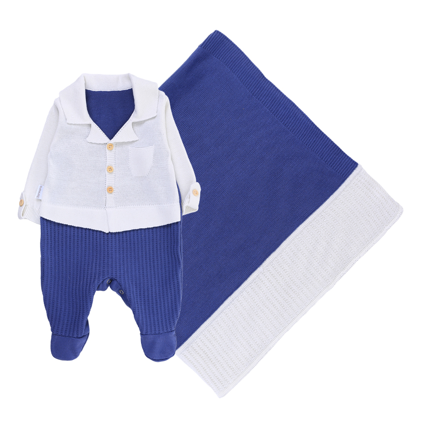 Saída Maternidade Ternura Menino Casaco Tricô 2 Peças