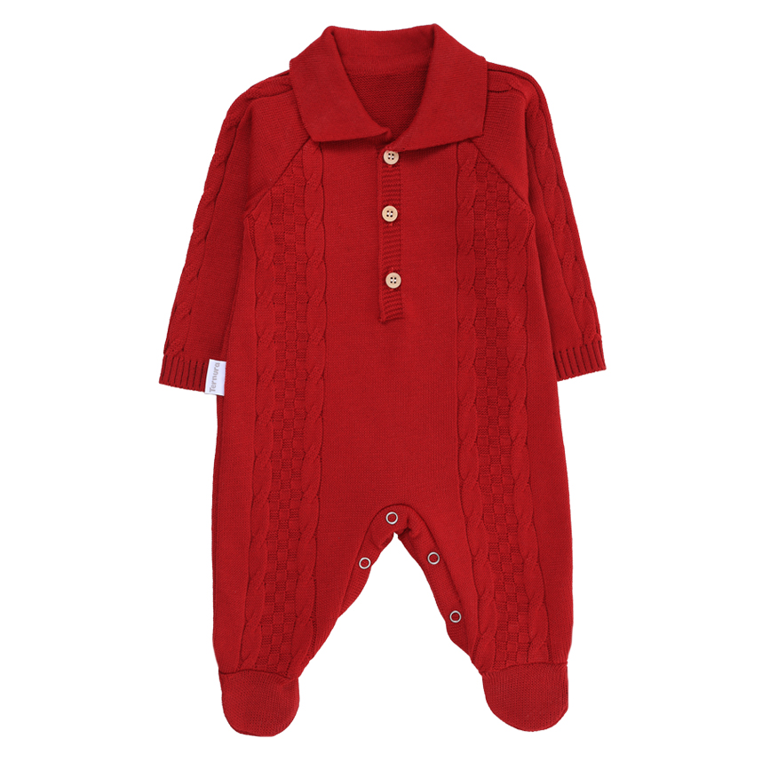 Macacão Longo Fofinho Menino Tricô Trabalhado Detalhe Botão