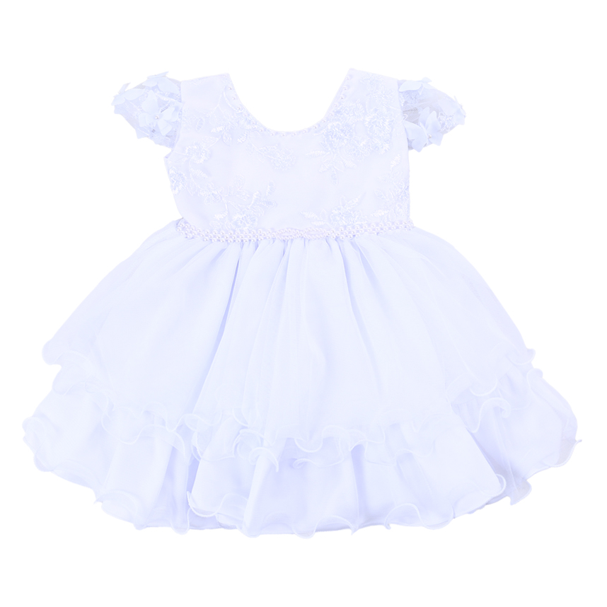 Vestido Bebê Nelu Pala Bordada Cinto Pérola Saia Babados