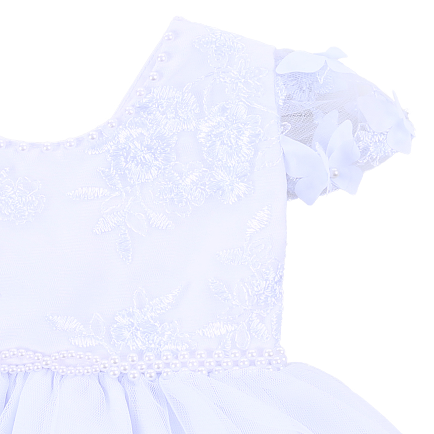 Vestido Bebê Nelu Pala Bordada Cinto Pérola Saia Babados