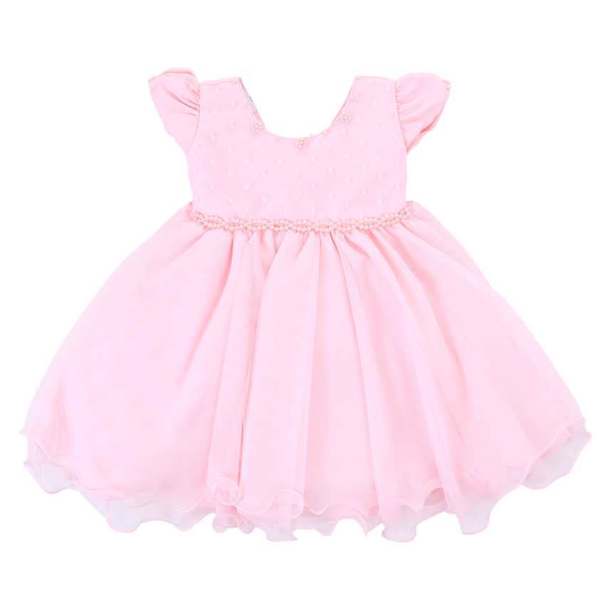 Vestido Bebê Nelu Pala Bordada Cinto Pérola Saia Godê