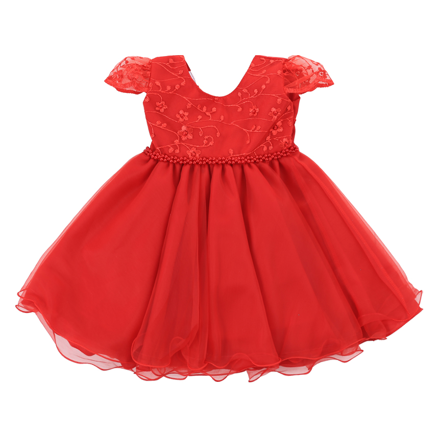Vestido Bebê Nelu Pala Bordada Cinto Pérola Saia Godê