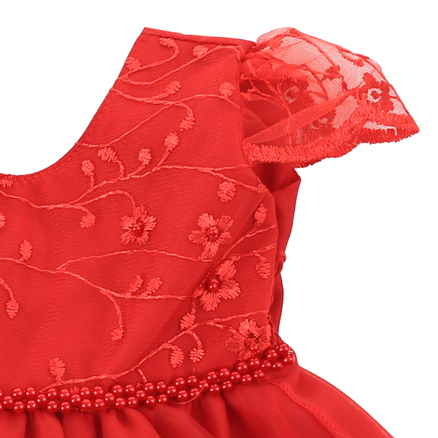 Vestido Bebê Nelu Pala Bordada Cinto Pérola Saia Godê