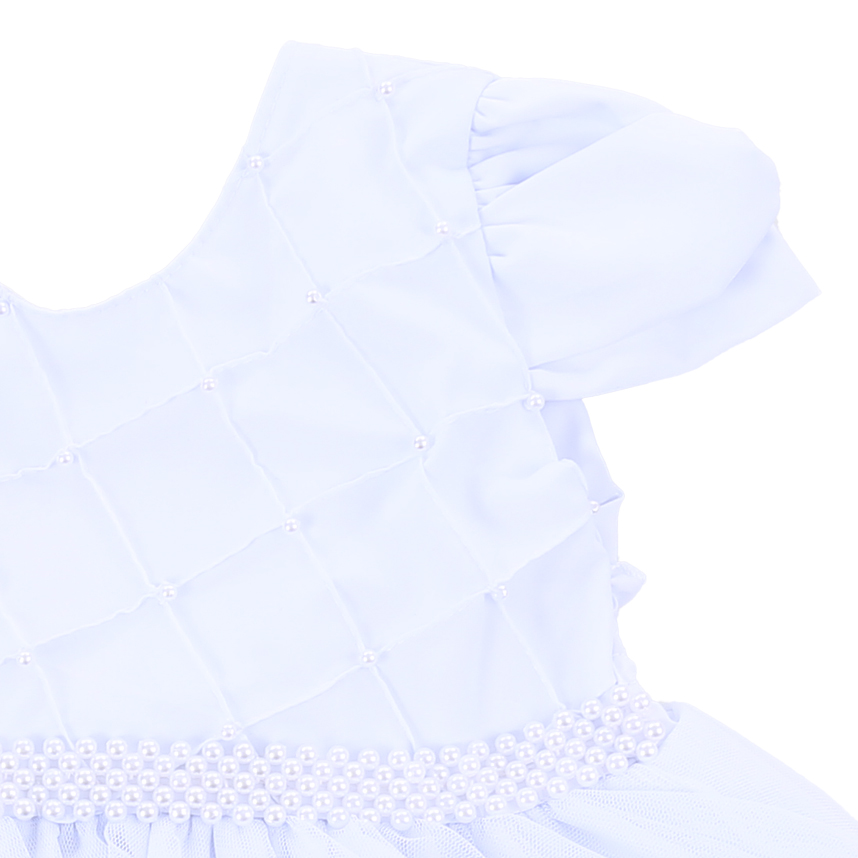 Vestido Bebê Nelu Pala Bordada Cinto Pérola Saia Godê
