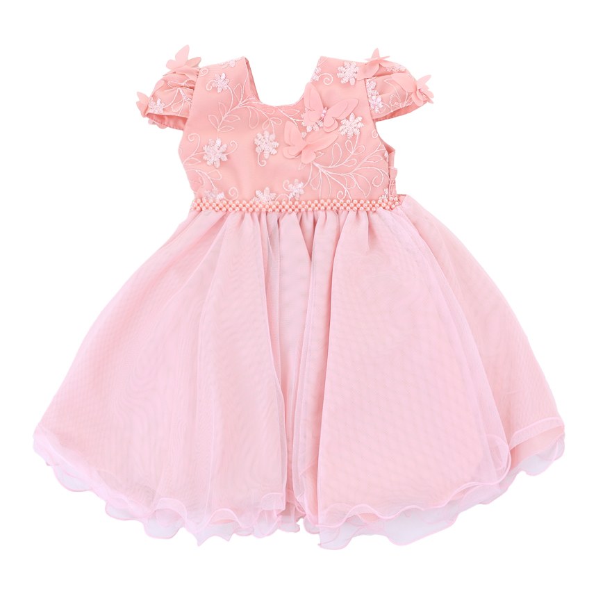 Vestido Infantil Nelu Pala Bordada Cinto Pérola Saia Godê