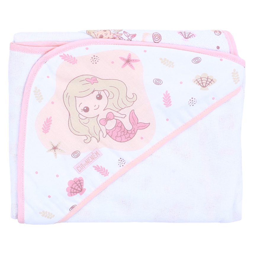 Toalha Felpa Com Capuz Cia Do Neném Estampa Sereia