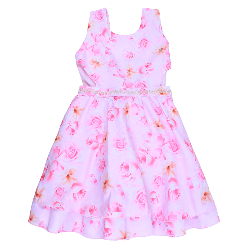 Vestido Infantil Planeta Rosa Estampa Poá Floral