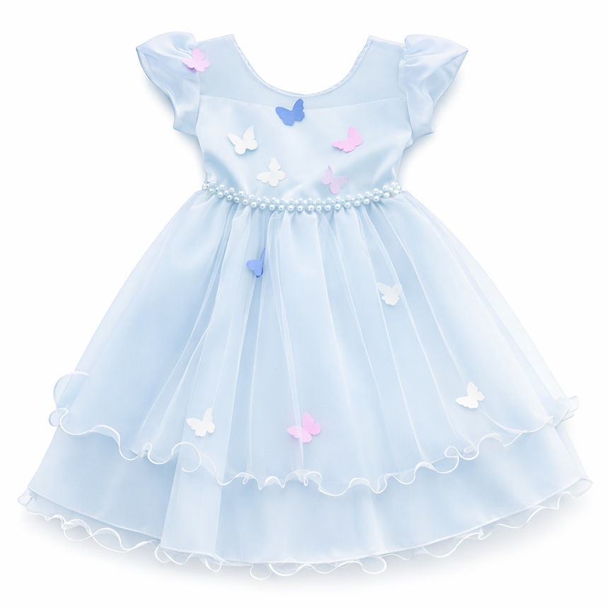 Vestido Infantil  D-Luxe Manga Curta Aplique Borboleta