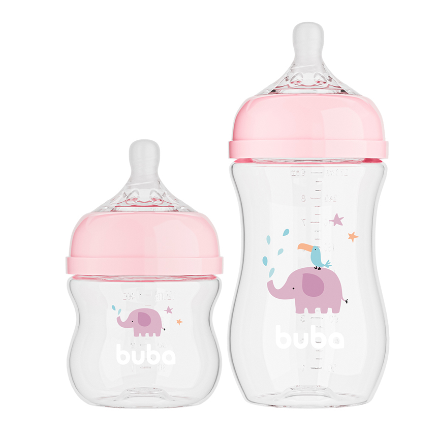 Kit Mamadeira Buba Easy Flow Anticólica Elefante Rosa