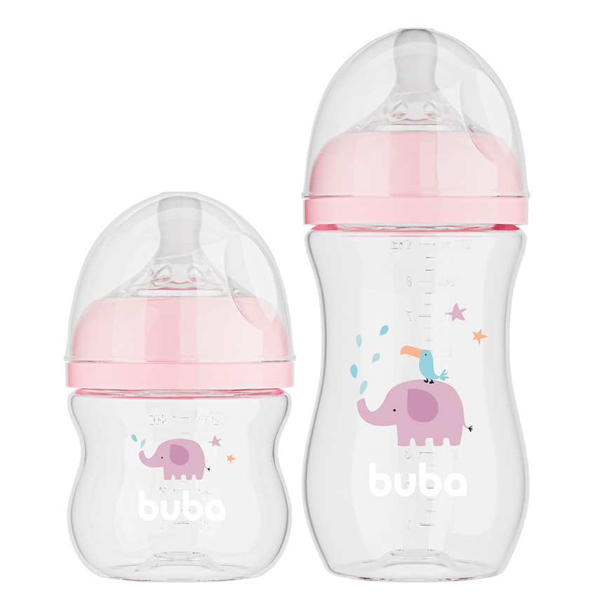 Kit Mamadeira Buba Easy Flow Anticólica Elefante Rosa
