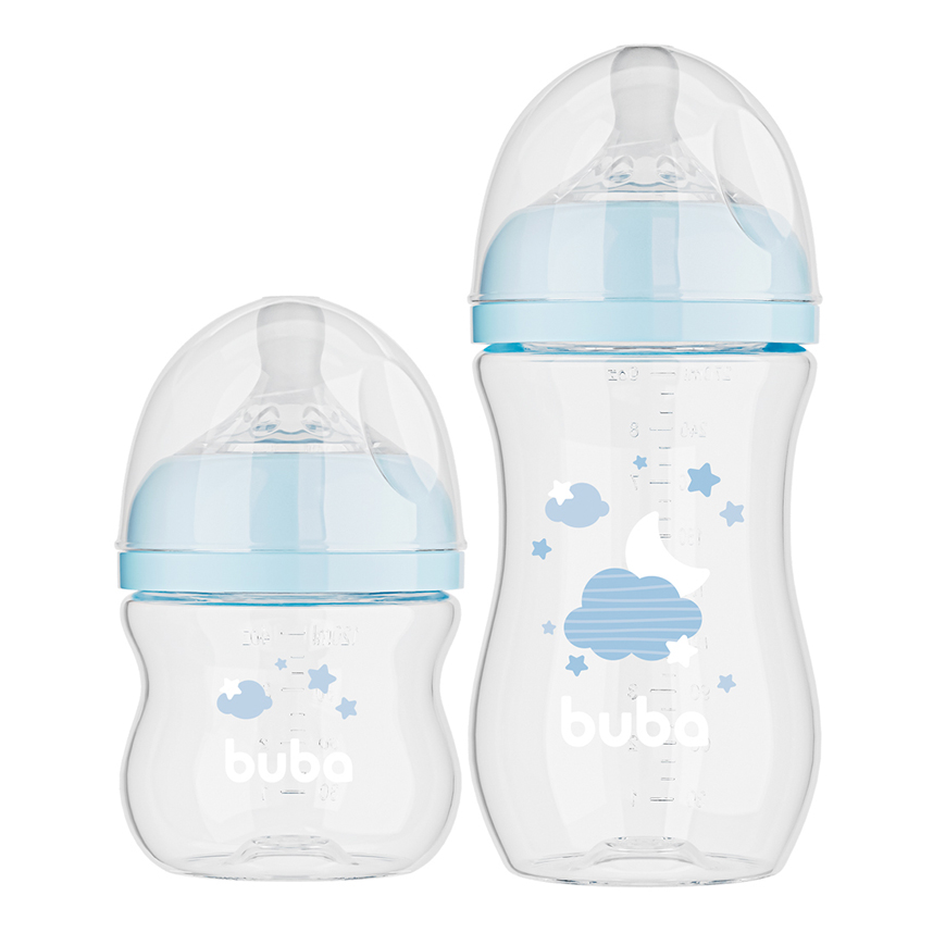 Kit Mamadeira Buba Easy Flow Anticólica Nuvem Azul