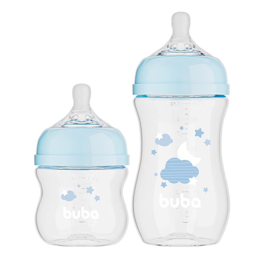 Kit Mamadeira Buba Easy Flow Anticólica Nuvem Azul
