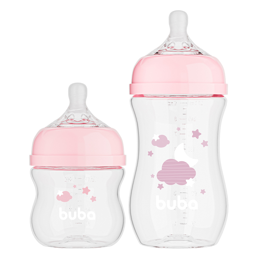 Kit Mamadeira Buba Easy Flow Anticólica Nuvem Rosa