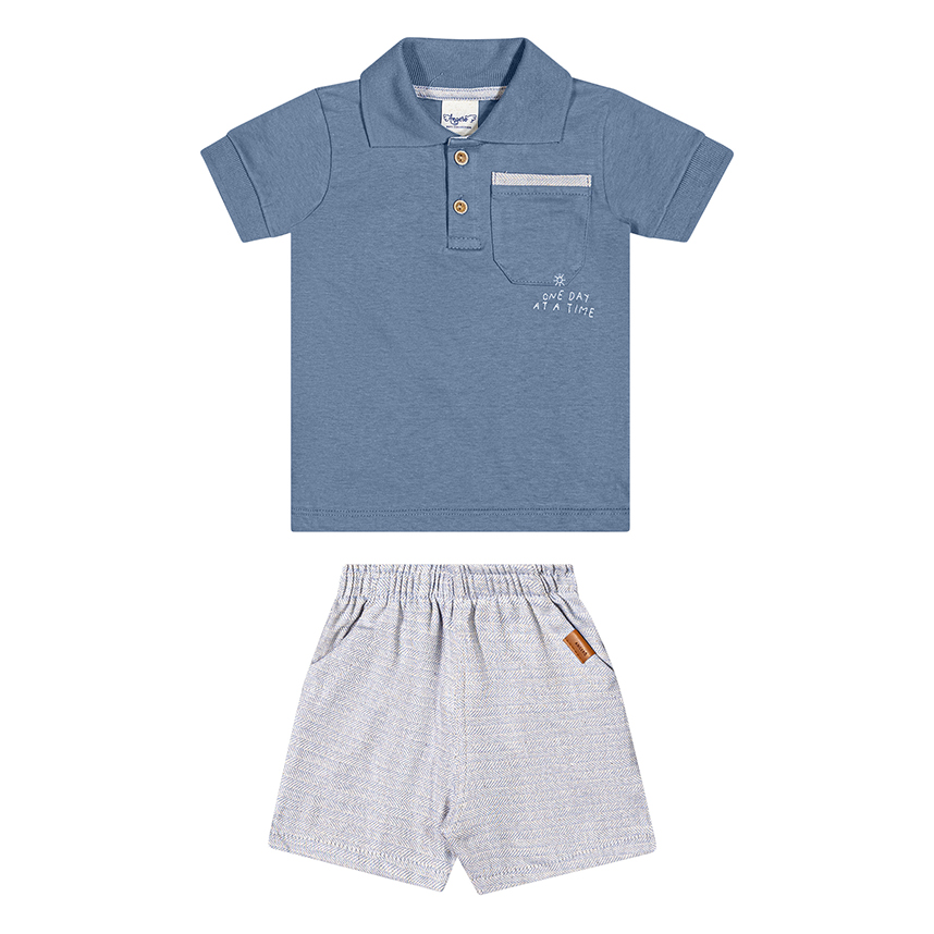Conjunto Infantil Angerô Camiseta Polo Meia Malha E Bermuda