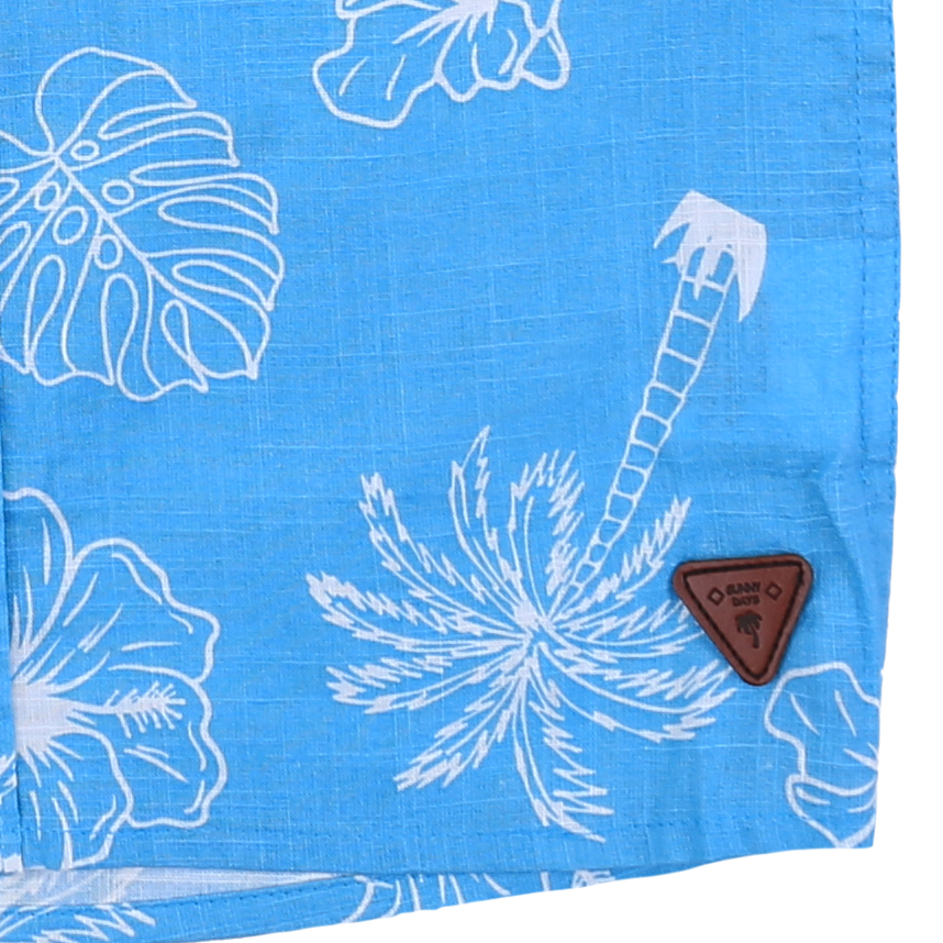 Camisa Infantil Cae Manga Curta Estampa Folhas Em Linho