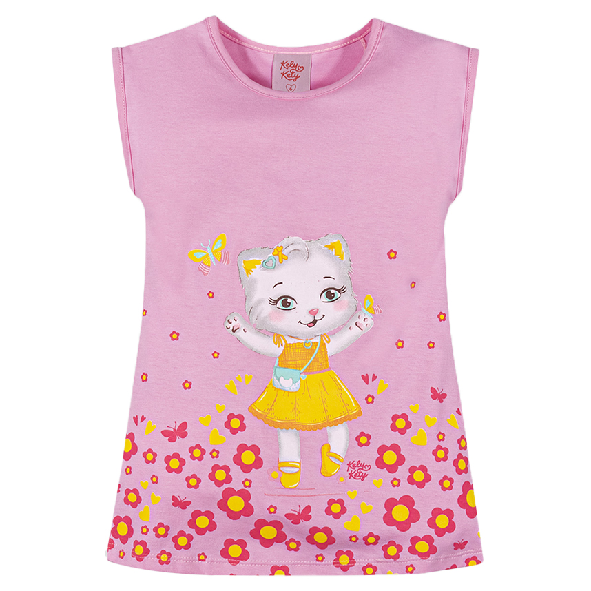Vestido Infantil Kely Kety Manga Curta Estampa Gatinha Vestido Infantil Kely Kety Manga Curta Estampa Gatinha