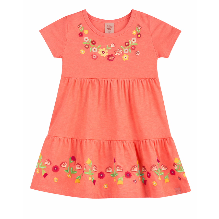 Vestido Infantil Manga Curta Estampa Flores