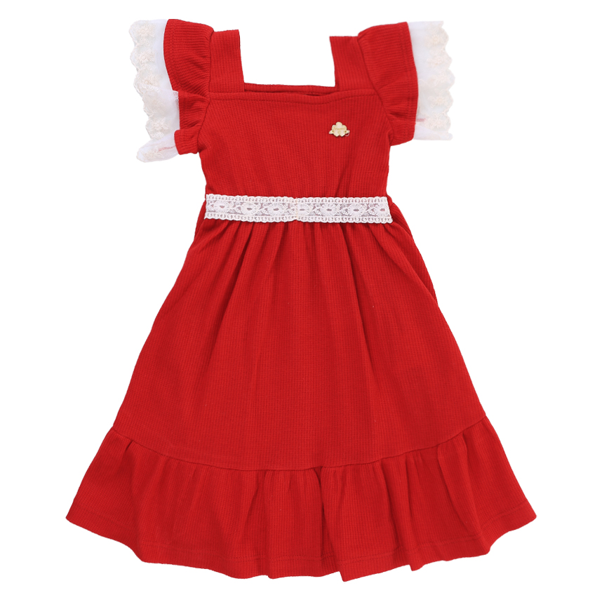 Vestido Infantil Angerô  Decote Quadrado Babado Tule