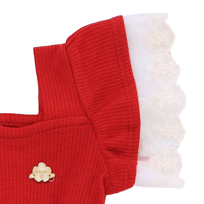 Vestido Infantil Angerô  Decote Quadrado Babado Tule