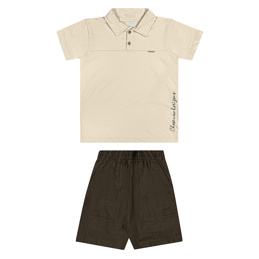 Conjunto Infantil Angerô Camiseta Polo E Bermuda Linho