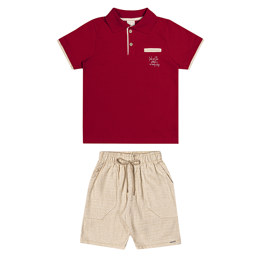 Conjunto Infantil Angerô Camiseta Gola Polo E Bermuda
