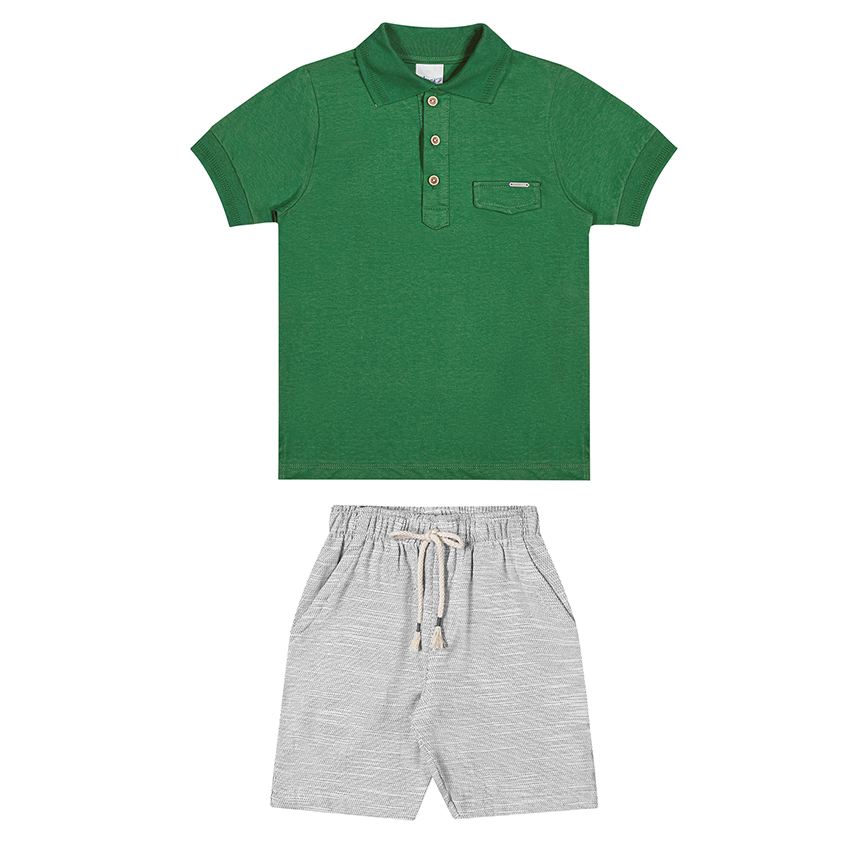 Conjunto Juvenil Angerô Camiseta Gola Polo E Bermuda Linho