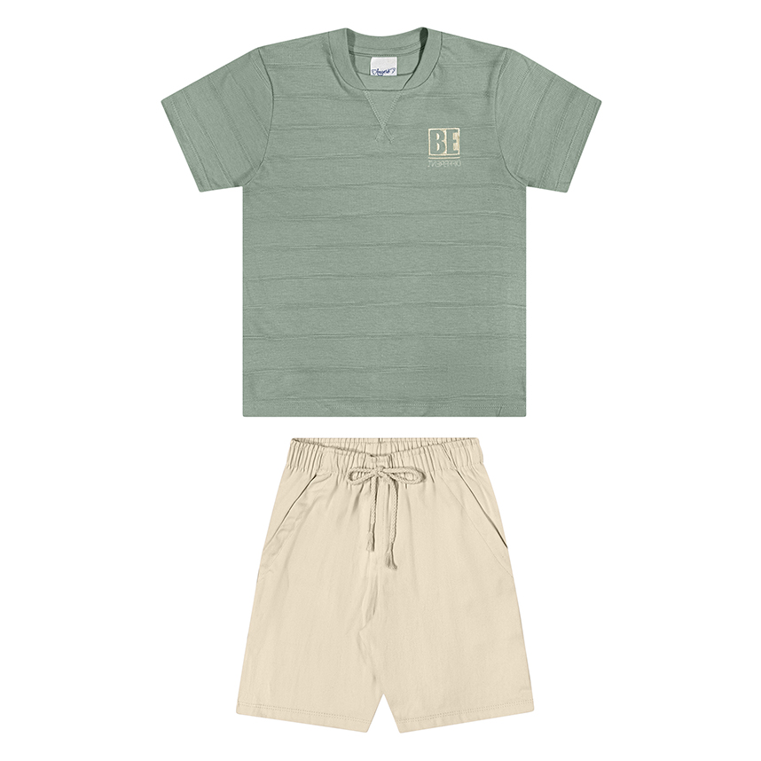 Conjunto Juvenil Angerô Camiseta Listrada E Bermuda Sarja