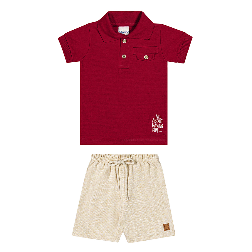 Conjunto Bebê Angerô Camiseta Polo Piquet E Bermuda Linho