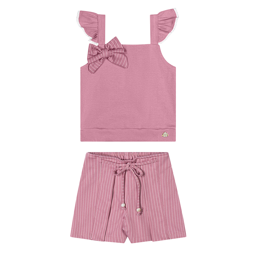 Conjunto Infantil Angerô Blusa Alça Babado E Short